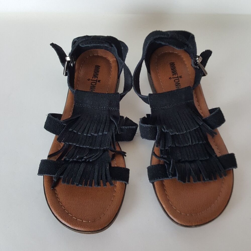Minnetonka Women's Maui Boho Black Suede Fringe Sandals - Size 6